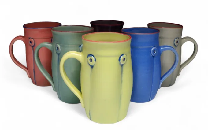 Handmade ceramic mugs by Rebecca Lowery, cut out