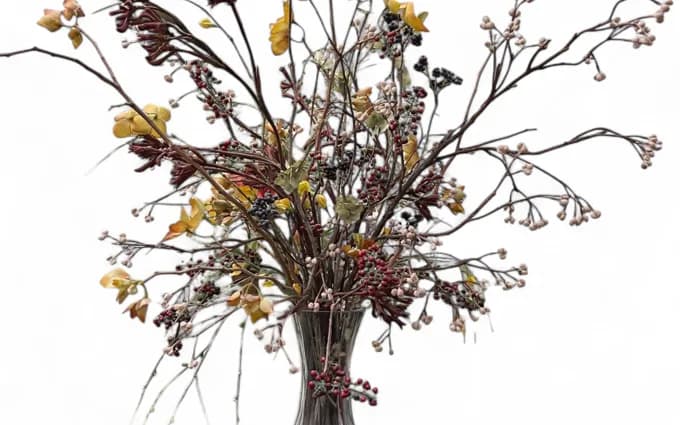 Cut glass floor vase with arrangement, cut out
