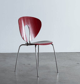 Mid-Century Modern Red Molded Plywood Dining Chair