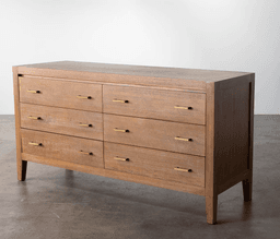 Modern 6-Drawer Wood Dresser with Brass Hardware